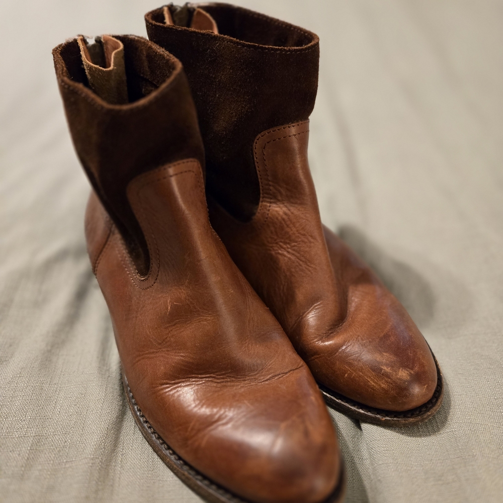 Frye Brown Leather Western Boots Ankle Height